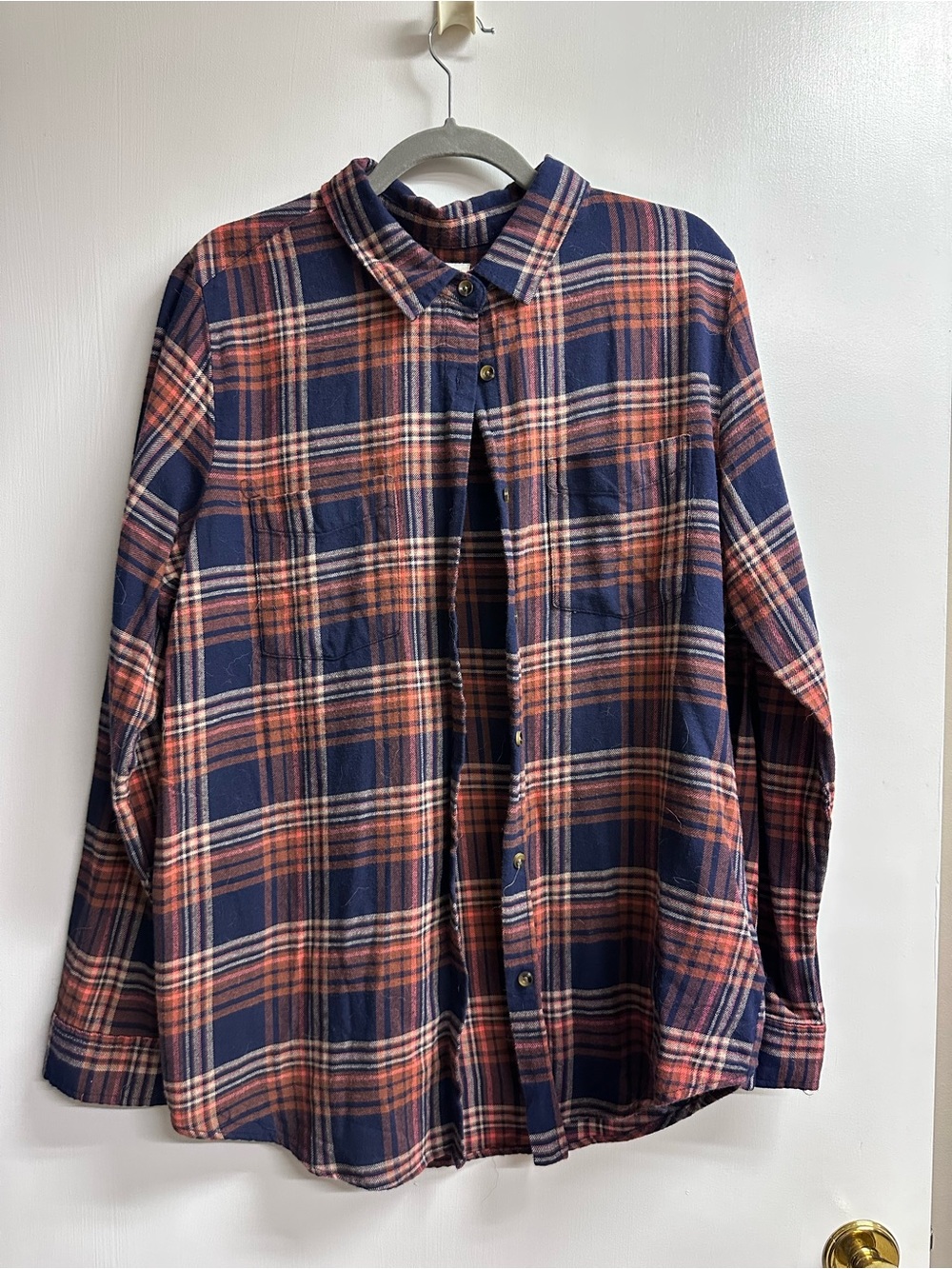 Thread & Supply Navy and Rust Plaid Button-Down Shirt